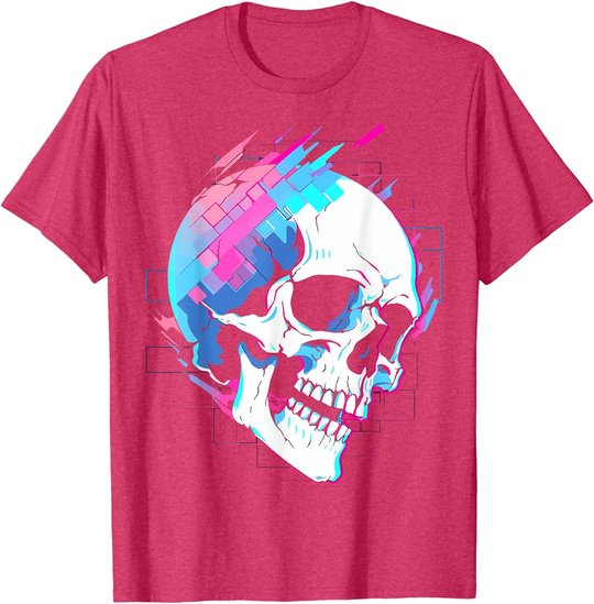 Vaporwave Glitch Skull | Cyberpunk | Festival Techwear T-Shirt