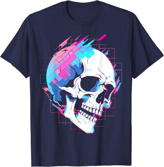 Vaporwave Glitch Skull | Cyberpunk | Festival Techwear T-Shirt