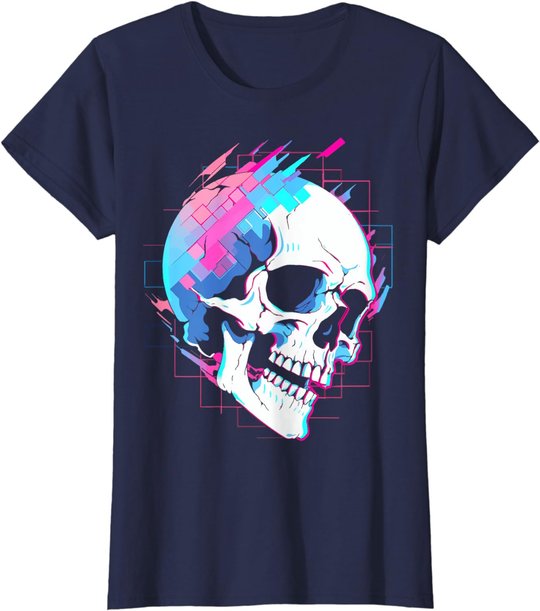 Vaporwave Glitch Skull | Cyberpunk | Festival Techwear T-Shirt
