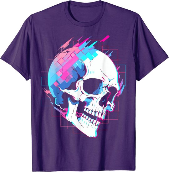 Vaporwave Glitch Skull | Cyberpunk | Festival Techwear T-Shirt