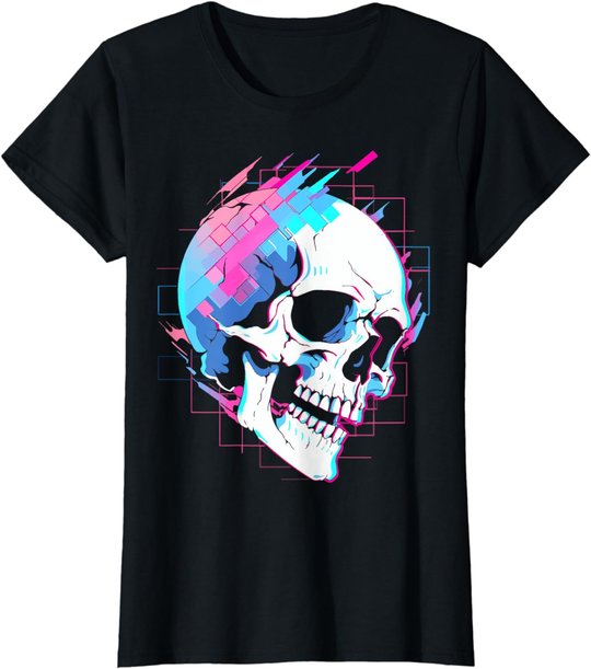 Vaporwave Glitch Skull | Cyberpunk | Festival Techwear T-Shirt