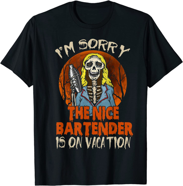 The Nice Bartender Funny Scary Skeleton Bartender Halloween T-Shirt