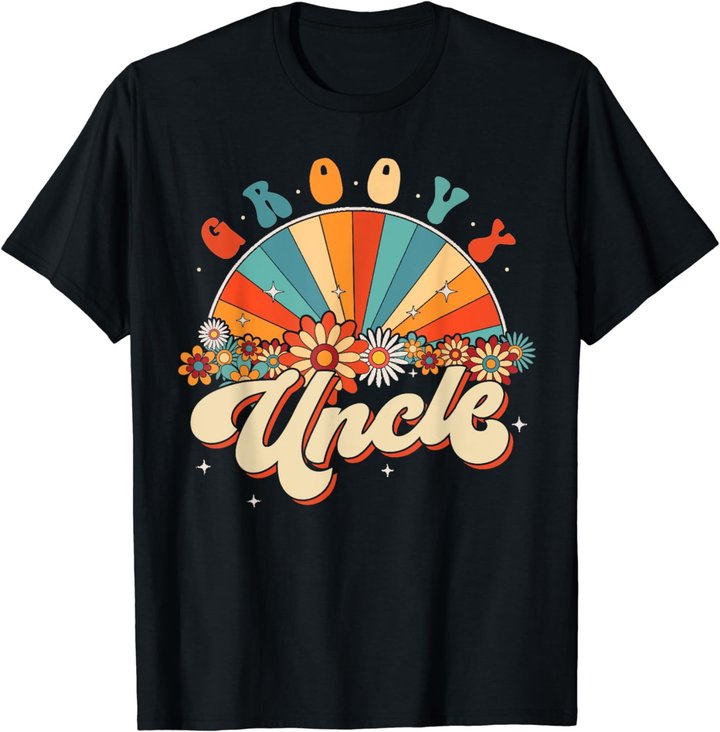 Groovy Uncle Retro Rainbow Floral 60s 70s Hippie Costume T-Shirt