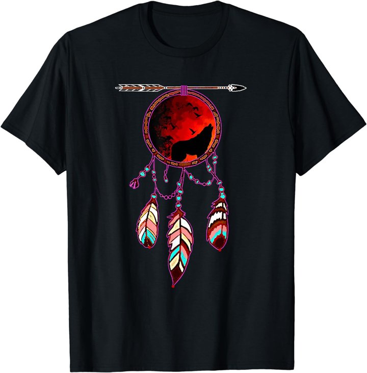 Native American Timber Wolf Dream Catcher Indian Tribal Gift T-Shirt