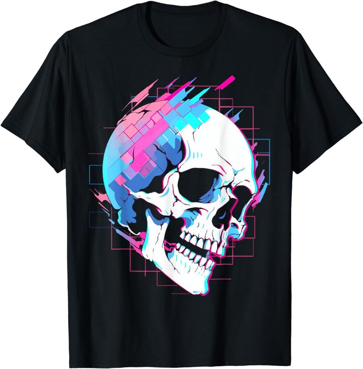 Vaporwave Glitch Skull | Cyberpunk | Festival Techwear T-Shirt