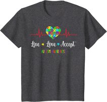 Live Love Accept Autism Awareness Heartbeat Blue Autism Mom T-Shirt