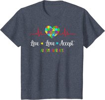 Live Love Accept Autism Awareness Heartbeat Blue Autism Mom T-Shirt