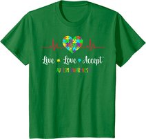 Live Love Accept Autism Awareness Heartbeat Blue Autism Mom T-Shirt
