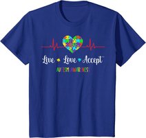 Live Love Accept Autism Awareness Heartbeat Blue Autism Mom T-Shirt