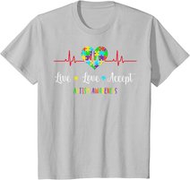 Live Love Accept Autism Awareness Heartbeat Blue Autism Mom T-Shirt