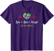 Live Love Accept Autism Awareness Heartbeat Blue Autism Mom T-Shirt