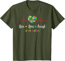Live Love Accept Autism Awareness Heartbeat Blue Autism Mom T-Shirt