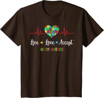 Live Love Accept Autism Awareness Heartbeat Blue Autism Mom T-Shirt
