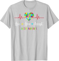 Live Love Accept Autism Awareness Heartbeat Blue Autism Mom T-Shirt