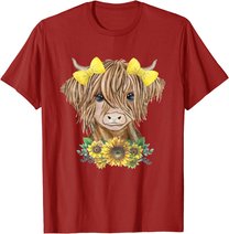 Cute Baby Highland Cow With Sunflowers Farm Farmer Wife Girl T-Shirt