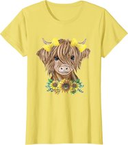 Cute Baby Highland Cow With Sunflowers Farm Farmer Wife Girl T-Shirt