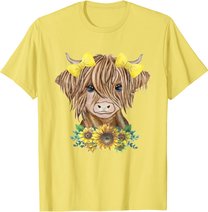 Cute Baby Highland Cow With Sunflowers Farm Farmer Wife Girl T-Shirt