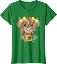 Cute Baby Highland Cow With Sunflowers Farm Farmer Wife Girl T-Shirt
