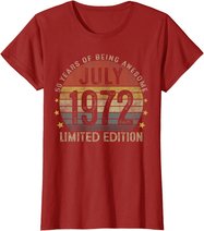 July 1972 Vintage 50th Birthday 50 Year Old Gifts For Men T-Shirt