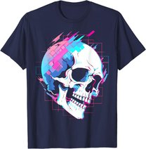 Vaporwave Glitch Skull | Cyberpunk | Festival Techwear T-Shirt