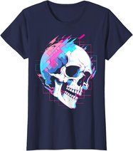 Vaporwave Glitch Skull | Cyberpunk | Festival Techwear T-Shirt