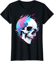 Vaporwave Glitch Skull | Cyberpunk | Festival Techwear T-Shirt