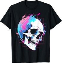 Vaporwave Glitch Skull | Cyberpunk | Festival Techwear T-Shirt