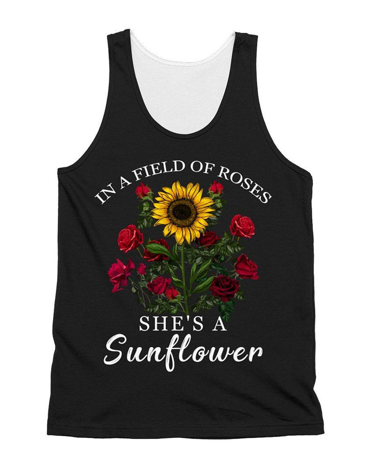 Sunflower In A Field Of Roses Gift For Girls Black T-Shirt Unisex Tank Top