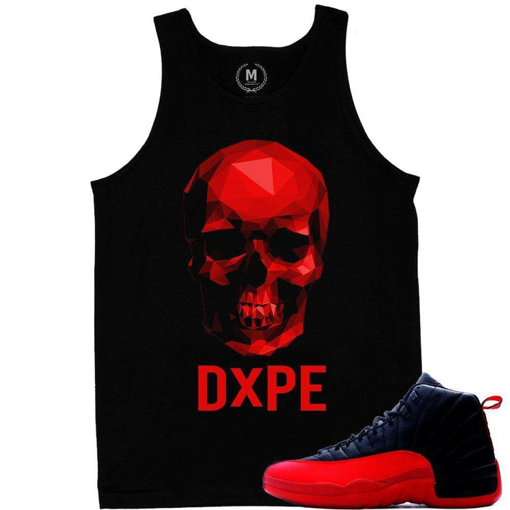 Match Flu Game 12 Jordan Retros | Dxpe Gods Prism Skull | Black Tank Top Shirt