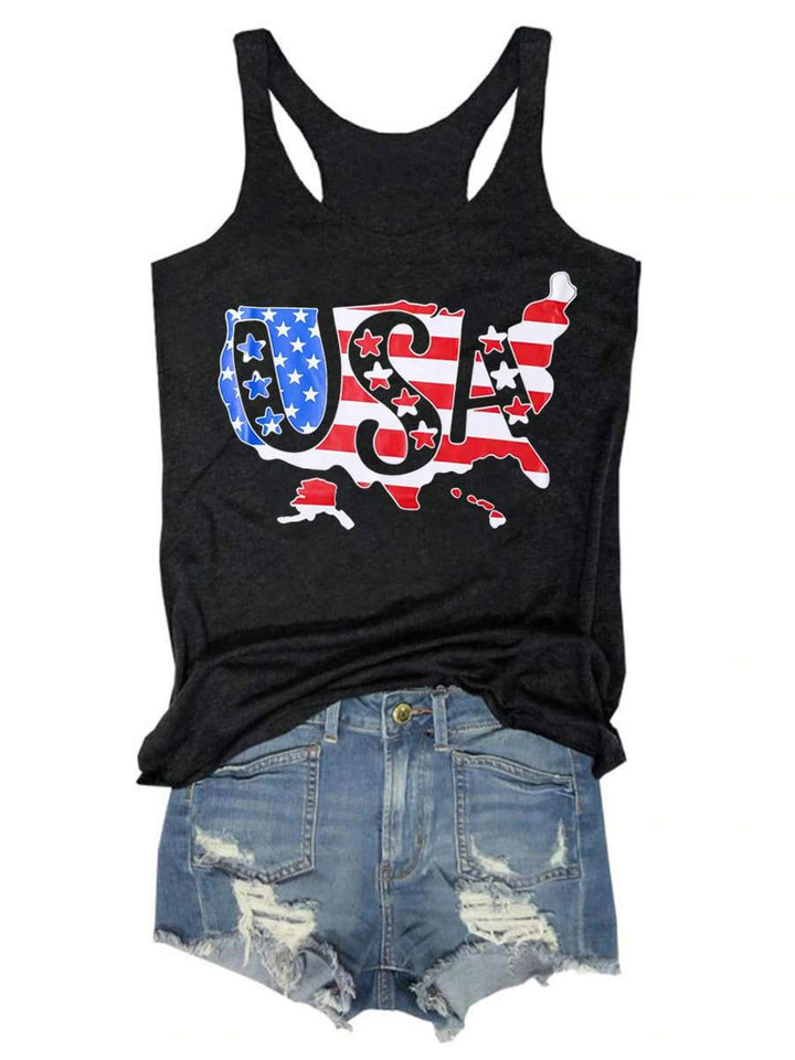 4Th Of July Shirt Independence Day American Flag Usa Map Women Tank Top