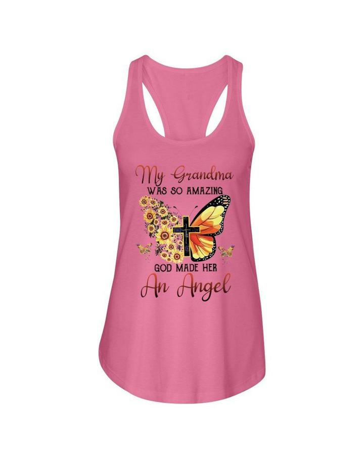 Gift For Grandma God Made Her An Angel Sunflower Butterfly Ladies Flowy Tank
