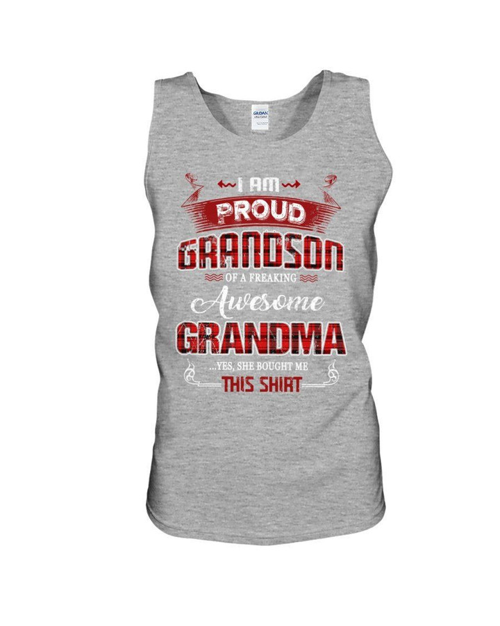 Grandma Gift For Grandson Plaid Red Proud Grandson Of A Freaking Awesome Grandma Unisex Tank Top