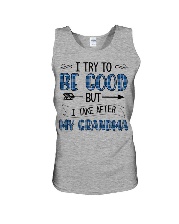 Grandma Gift For Grandchild Plaid Blue I Try To Be Good Unisex Tank Top