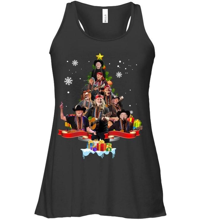 Willie Nelson Musical Christmas Tree Shirt Ladies Flowy Tank
