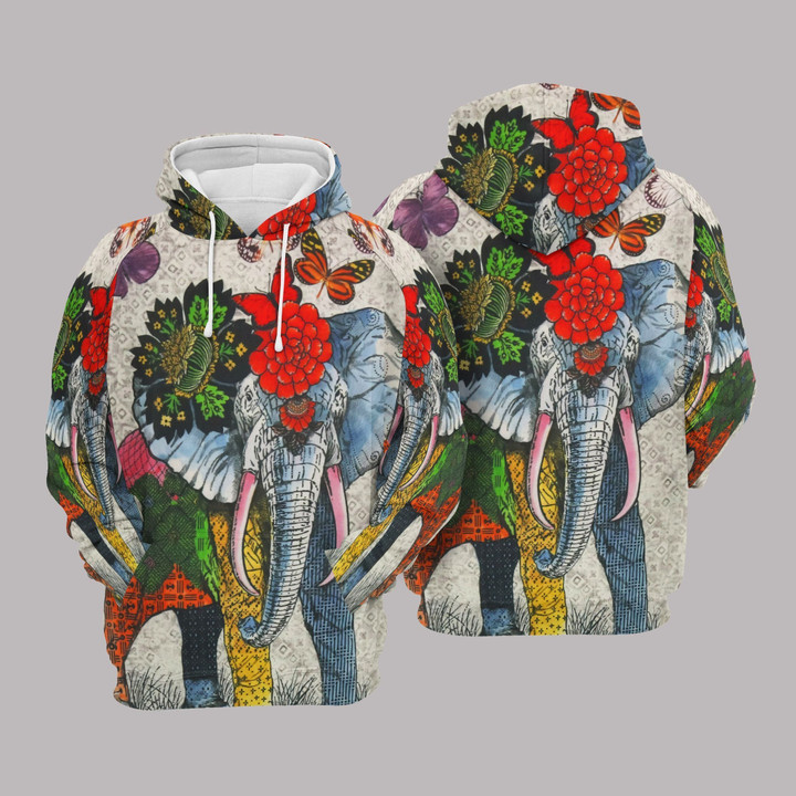 Elephant And Flower Pullover Unisex Hoodie Bt01
