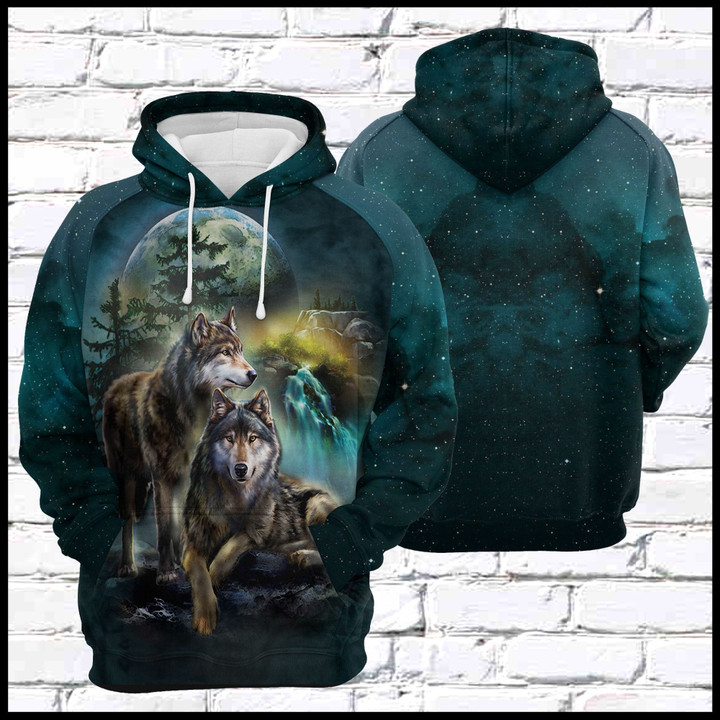 Gray Wolf Couple Unisex 3D Hoodie All Over Print Kcaxg