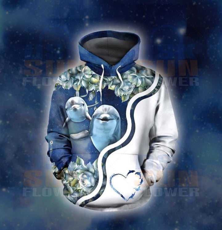 Dolphin - Hoodie Flower Love V1 Id1-T