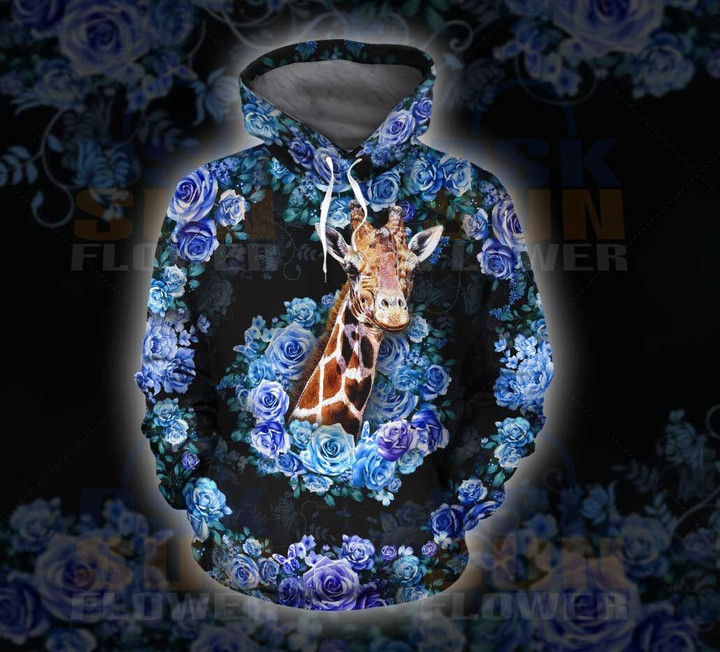Giraffe - Hoodie Flower Blue Id1-D
