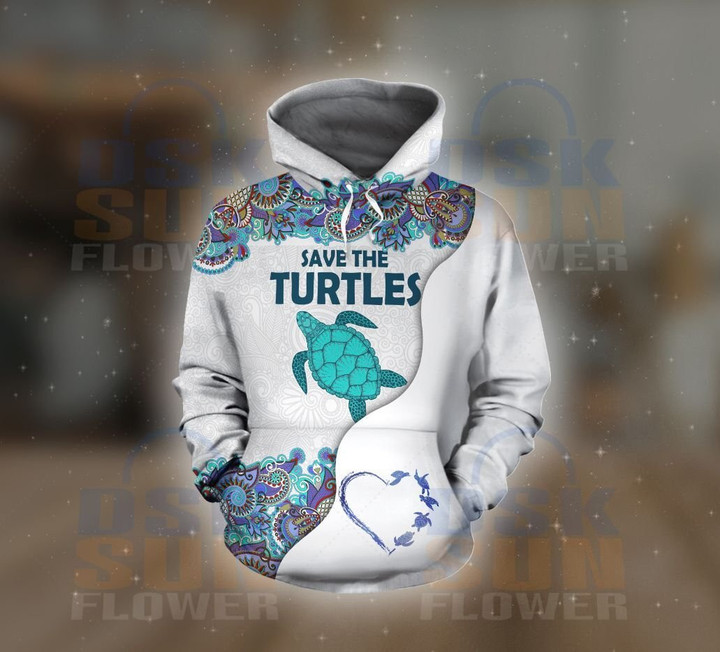 Turtle - Hoodie Blue Mandala 2 Id1-N