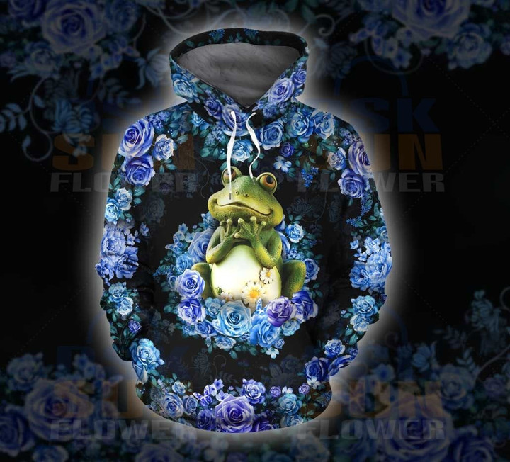 Frog - Hoodie Flower Blue Id1-D