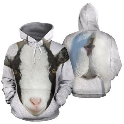 Goat Body Color Of Object White Men And Women 3D Full Printing Pullover Hoodie And Zippered. Goat 3D Full Printing Hoodie Shirt
