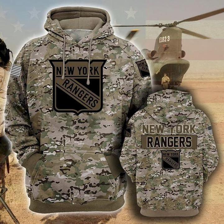 New York Rangers Camouflage Veteran Pullover And Zippered Hoodies Custom 3D Graphic Printed 3D Hoodie All Over Print Hoodie For Men For Women