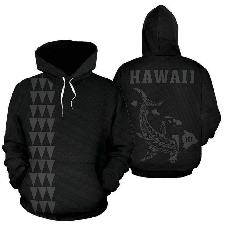 Hawaii Kakau Shark Grey Hoodie Bt02