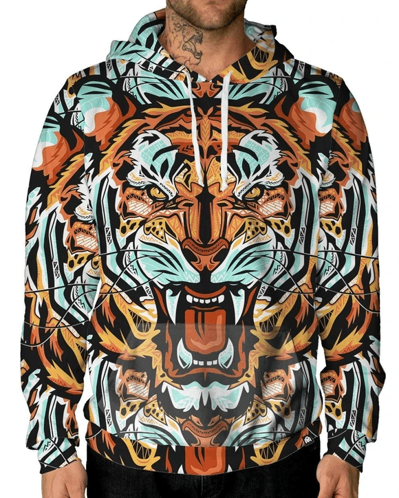 Fractal Tiger Pullover Unisex Hoodie Bt03