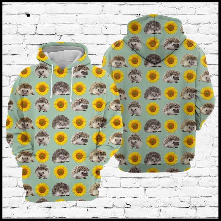 Hedgehog And Sunflower Unisex 3D Hoodie All Over Print Kcazn
