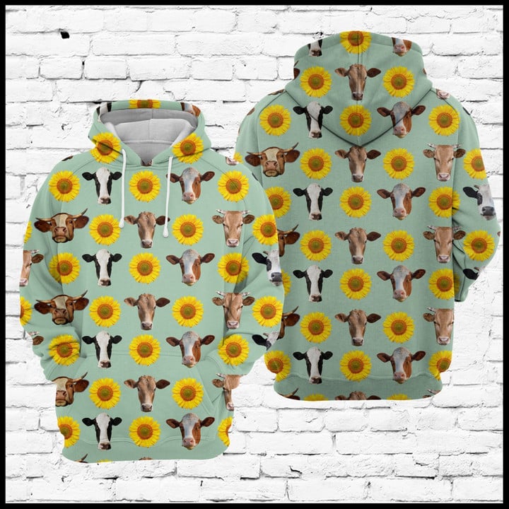 Cow And Sunflower Unisex 3D Hoodie All Over Print Kcaph