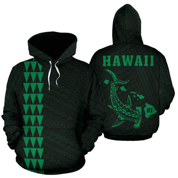 Hawaii Kakau Polynesian Green Hammerhead Shark Unisex 3D Hoodie All Over Print Hkigv