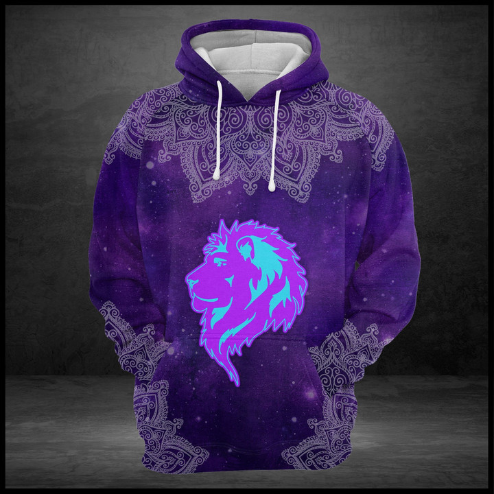 Purple Lion Mandala Unisex 3D Hoodie All Over Print Oqaaw