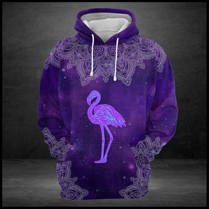 Purple Flamingo Mandala Unisex 3D Hoodie All Over Print Oqaat