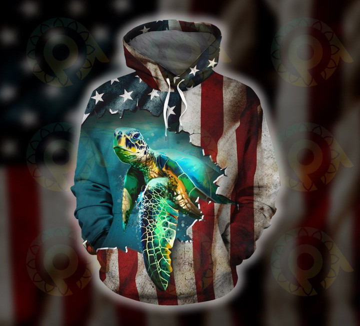 Turtle - Hoodie American Flag 01 Id1-D